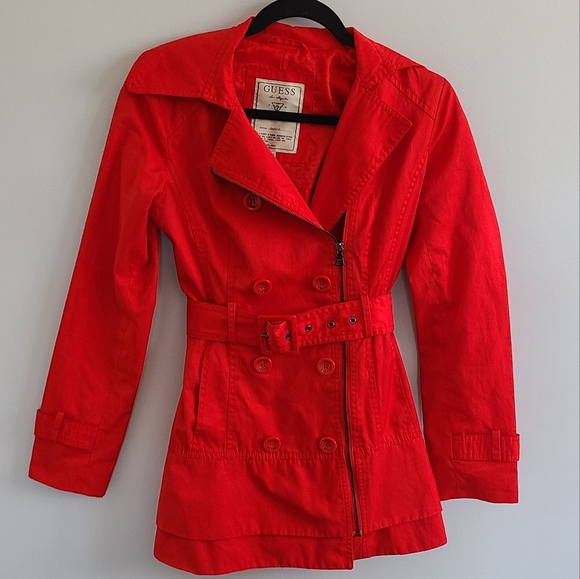 Xs Guess Bright Red Trench Coat - Picture 1 of 6